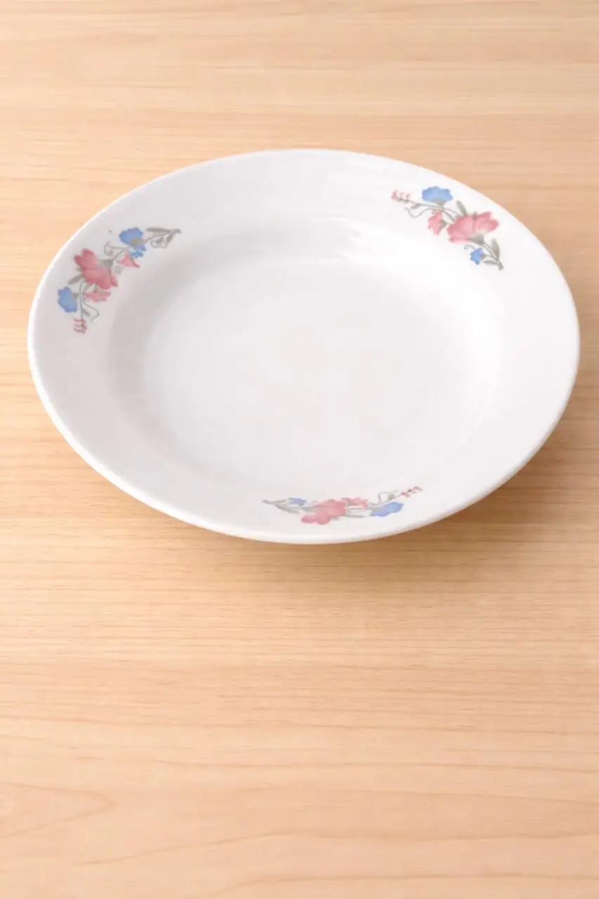 Deep flower print ceramics rice plate