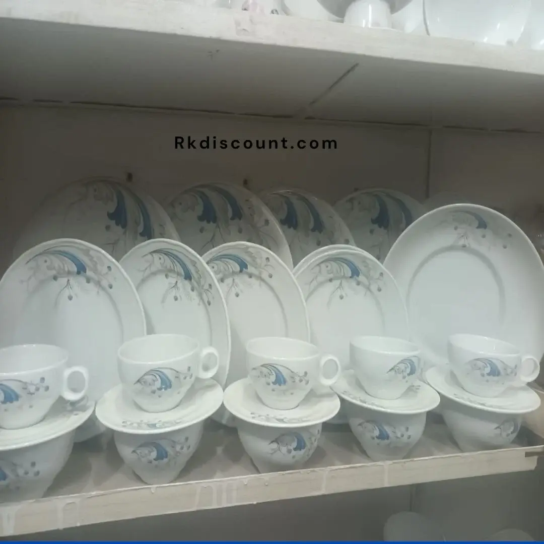 32 piece white blue leaf ceramic premium quality dinner set